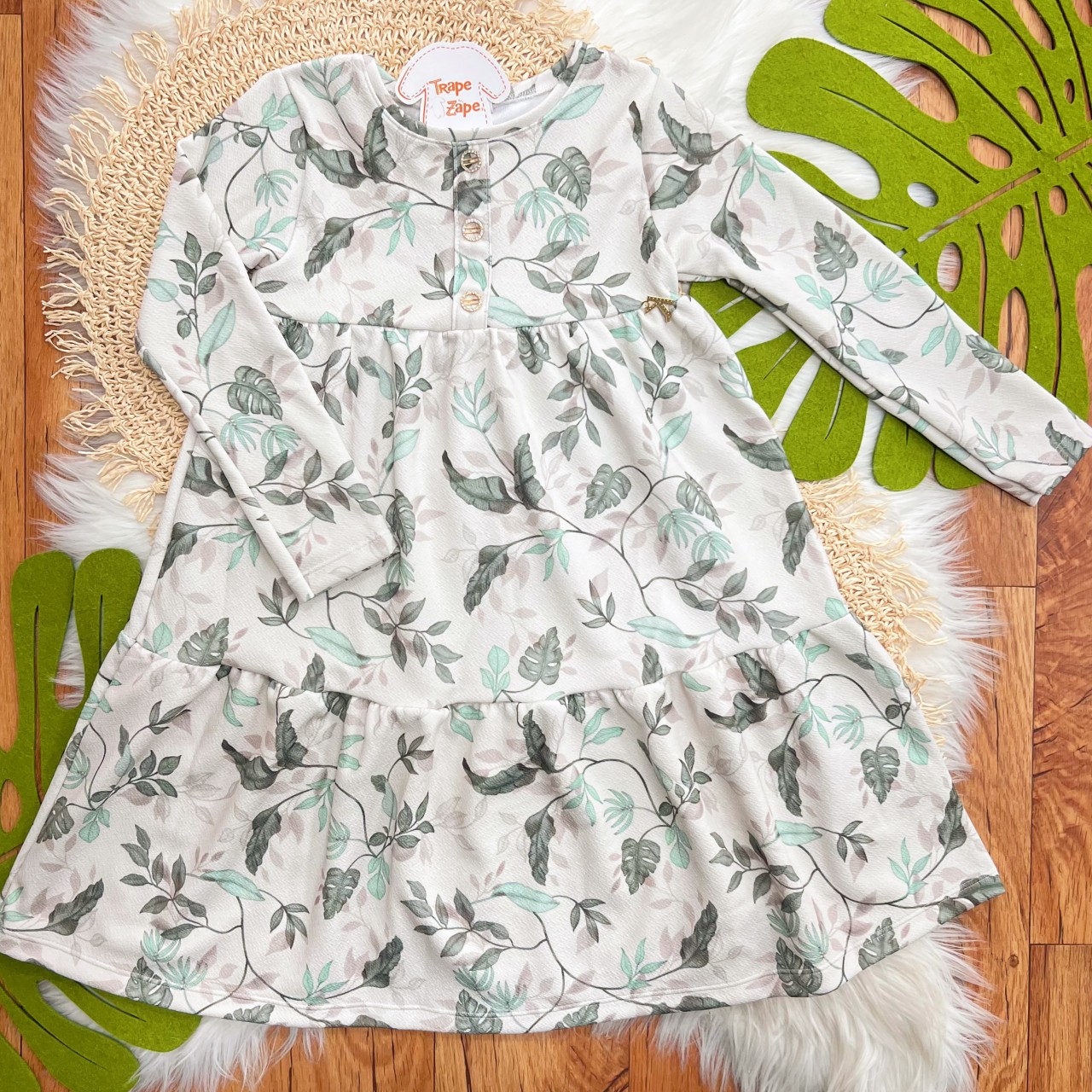 Vestido Manga Longa Folhagem - Verde